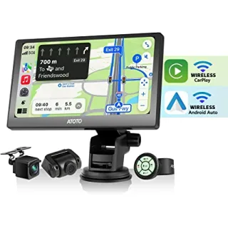 ATOTO P8 1080P On-Dash Cam e ingresso telecamera DVR posteriore, 7'' QLED Portatile Autoradio, Carplay senza fili e Android Auto senza fili, Bluetooth, Telecomando, WDR e dimmer automatico, P807PR