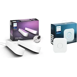 Philips Hue White and Color Ambiance, Lampada LED HUE PLAY, Smart, Connessa, 2 pezzi, Dimmerabile, LED Integrato, Bianche, Alimentatore Incluso, HUE Bridge Incluso