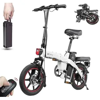 DYU Bicicletta Elettrica Pieghevole,14 pollici Smart Bici Elettrica Pedalata Assistita con LCD Display,Portatile Compatta E-bike con Chiave Wireless,Batteria Rimovibile,Unisex Adulto