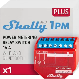 Shelly Plus 1PM, Relè Interruttore Intelligente, Wi-Fi e Bluetooth, Misuratore di Consumo, Domotica, Compatibile con Alexa e Google Home, App iOS Android, Nessun Hub Richiesto