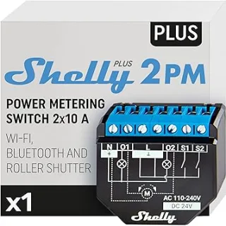 Shelly Plus 2PM, Interruttore a Relè intelligente 16A, Wi-Fi e Bluetooth, 2 Canali, Misuratore di Potenza, Automazione delle tapparelle, Compatibile con Alexa e Google Home, App iOS Android