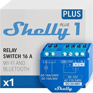 Shelly Plus 1, Relè interruttore intelligente, Wi-Fi & Bluetooth, Contatti a potenziale zero, Compatibile Con Alexa & Google Home, App iOS Android, Nessun Hub Richiesto
