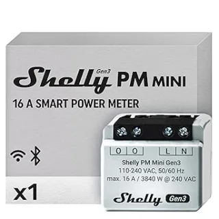Shelly PM Mini Gen3, Misuratore di Energia Intelligente WiFi e Bluetooth, 1 Canale 16 A, Domotica, Compatibile con Alexa e Google Home, App iOS Android, Nessun Hub Richiesto