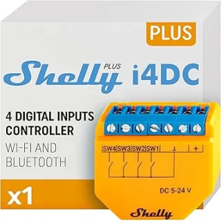 Shelly Plus i4 DC, Controllore Wi-Fi e Bluetooth Intelligente a 4 poli, Casa Domotica, Compatibile con Alexa e Google Home, App iOS Android, Nessun hub richiesto, 5-24 V DC