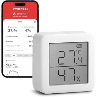 SwitchBot Termometro Igrometro Ambiente - Umidità e Temperatura Interno Bluetooth per Casa, Sensore di Rugiada/VPD/Umidità Assoluta, Igrometro Digitale Professionale con Memorizzazione dei Dati