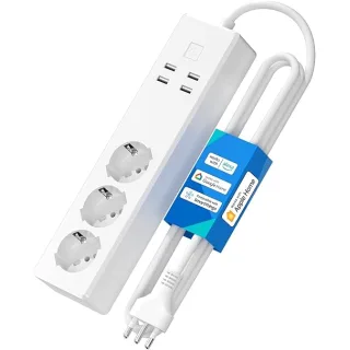 Meross Ciabatta Italiana con Apple HomeKit Intelligente, Multipresa Smart WiFi 16A con 3 Prese 4 Porte USB, Protezione da Sovraccarico, Compatibile con Alexa, Google Home, SmartThings