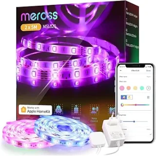 Meross Strisce Led Intelligente 10M, Compatibile con Homekit, Alexa, Google, RGB Striscia a Led Nastro Wifi, Regolabile Nell'Intensità e Colore, Utilizzo di Scene, Utilizzata Dietro Televisione