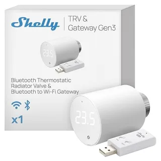 Shelly Blu TRV e Shelly Blu Gateway Gen3, Termostato intelligente per radiatori, Controllo preciso della temperatura, Schermo ruotabile, Batterie di lunga durata, Gateway da Bluetooth a Wi-FI incluso