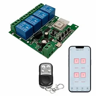 Newgoal Tuya Zigbee 4 canale Smart Relay USB5V AC/DC 7-32V Jog Switch con interruttore di telecomando RF 433MHz, Alexa Google Home compatibile (richiede ZigBee Hub)
