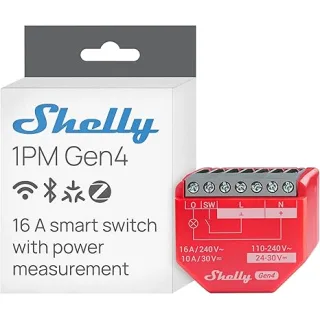 Shelly 1PM Gen4, interruttore relè intelligente con funzionamento WiFi, 1 canale, 16 A, misurazione della potenza, automazione domestica, controllo remoto, nessun hub necessario, Alexa, Apple HomeKit