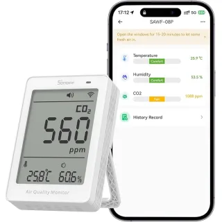 SONOFF AirGuard CO2, Monitor Intelligente della Qualità dell'Aria Indoor, Compatibile Matter, WiFi 2.4GHz, Rivelatore di Anidride Carbonica per CO2/Temperatura/Umidità, Allarme Sonoro e Luce