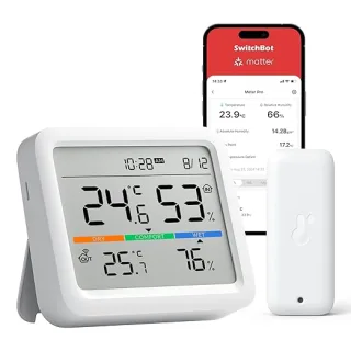 SwitchBot Bluetooth Stazione Meteorologica con IP65 Sensore Esterno, Display con Data e Ora, Esportazione Gratuita di Dati, Temperatura e Umidità, Sensore di Rugiada/VPD/Umidità Assoluta