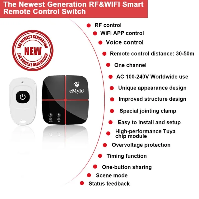 Nuovi Smart Switch 1 Canale WiFi e RF 433 MHz by eMylo