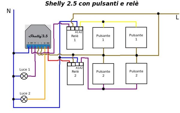 Shelly 2.5 tapparelle, Schema collegamento e guida completa