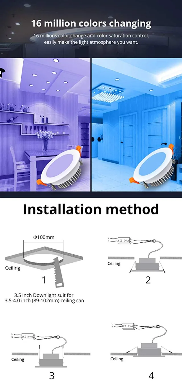 Lampada da incasso LED RGB ZigBee compatibile con Philips Hue
