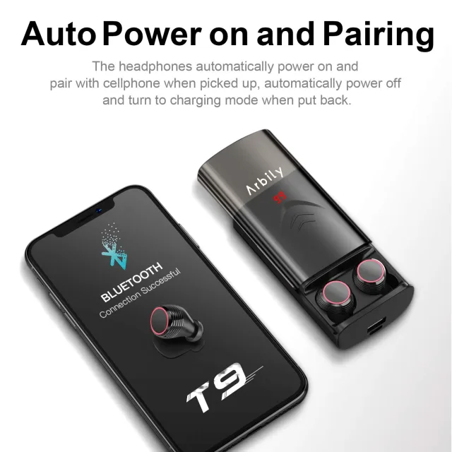 Arbily T9 TWS Auricolari Bluetooth 5.0 con Power Bank 6000mHA