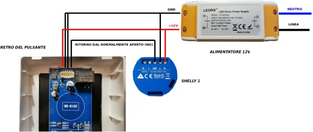 Pulsante 12v monitorato con Shelly 1 e Raspberry tramite Home Assistant
