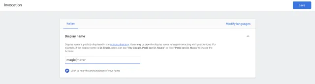 Google Assistant su Magic Mirror con hotword personalizzata