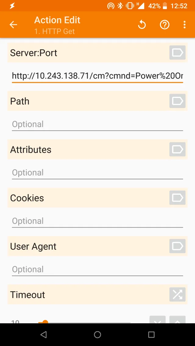 Sonoff gestito da Tasker tramite i comandi HTTP del firmware Tasmota
