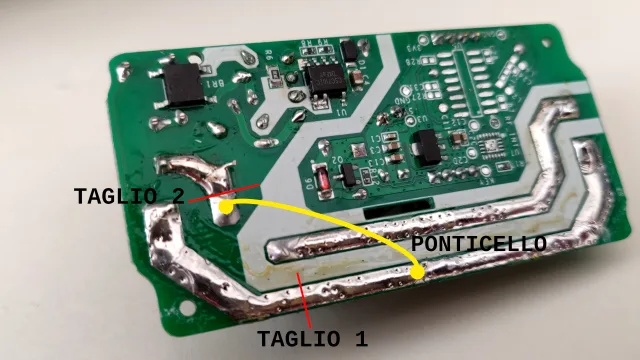 Immagine con dettaglio dei punti dove effettuare la modifica