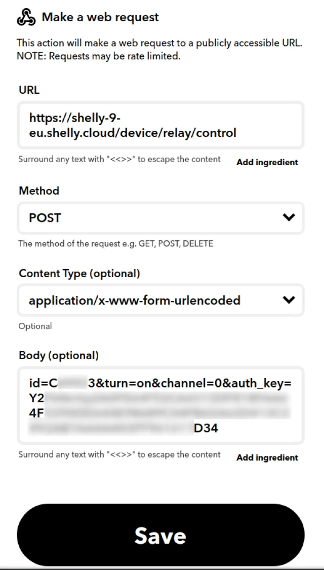 Configurazione Webhooks IFTTT