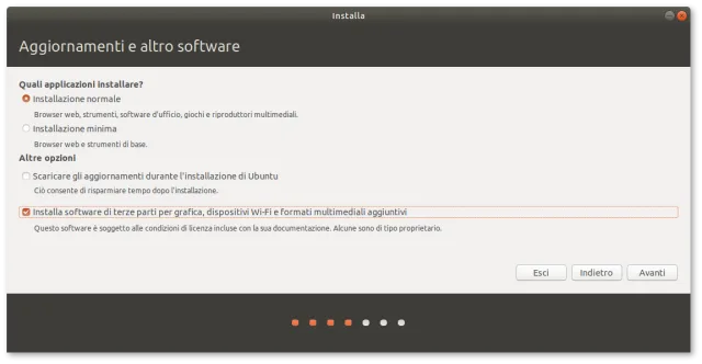 Scelta tipo di installazione Ubuntu