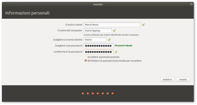 Schermata di inserimento credenziali utente