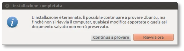 Messaggio di installazione terminata