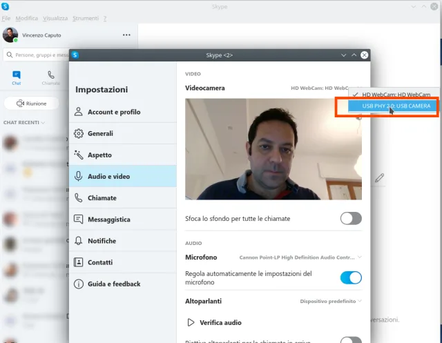 Skype, uso come webcam