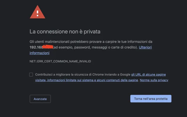 Accesso a connessione non privata