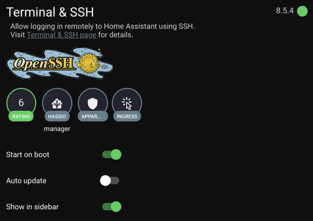 Schermata di attivazione SSH