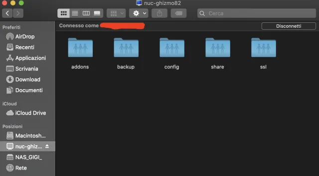 Schermata visualizzazione cartelle Home Assistant