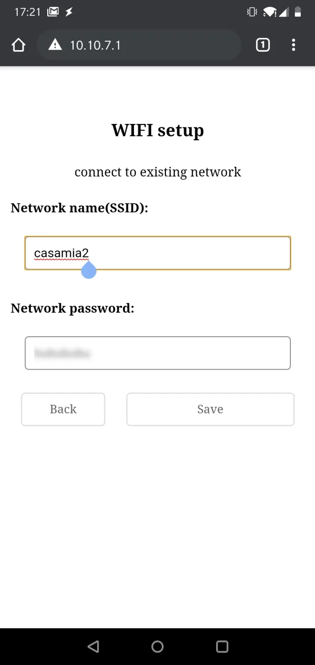 Schermata per compilare dati WiFi