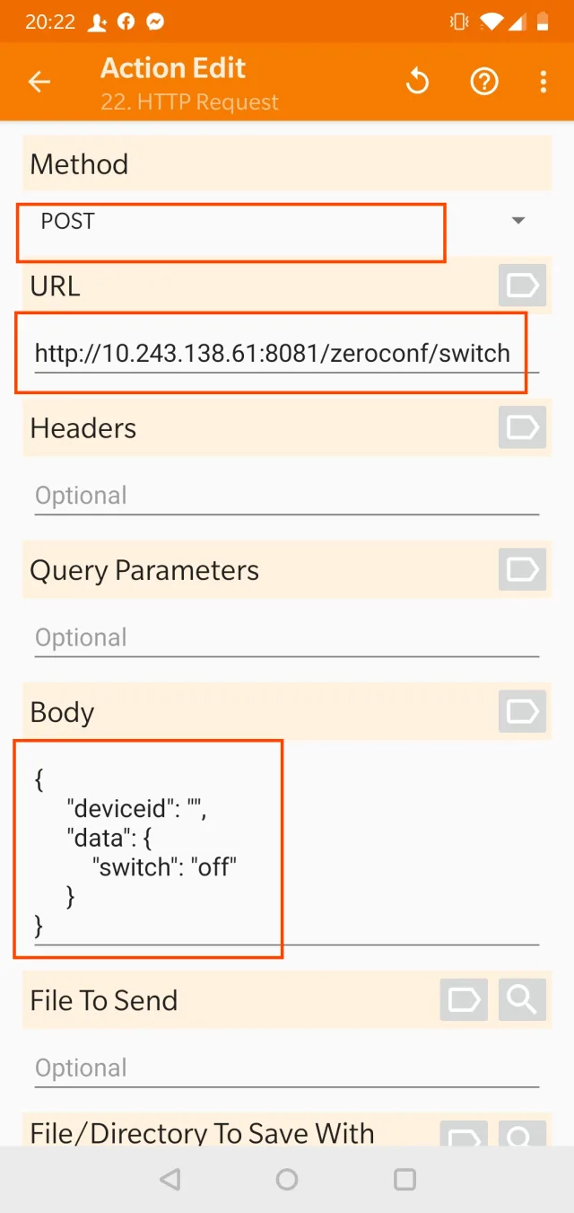 Esempio HTTP Request Tasker