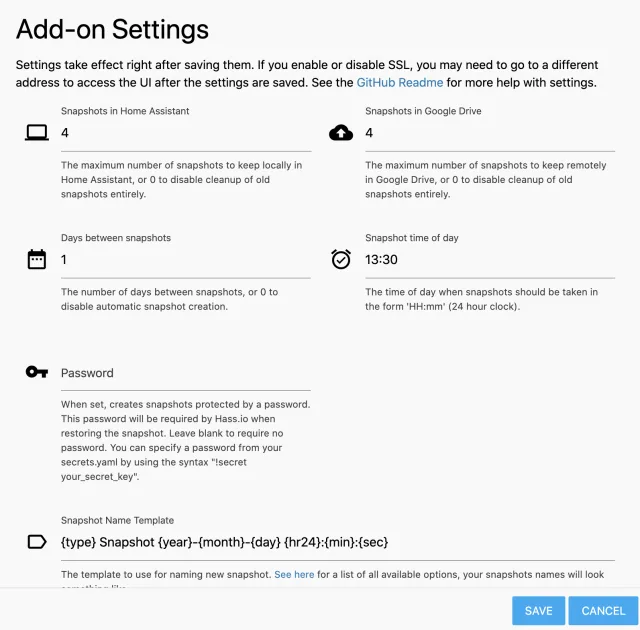 Google Drive Add-on settings
