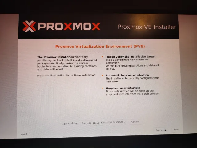 Scelta unità di storage per installazione Proxmox