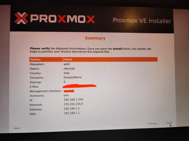 Installazione Proxmox, Summary