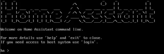 Schermata di benvenuto terminale Home Assistant