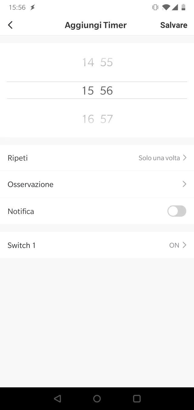 Schermata Tuya Smart di aggiunta timer