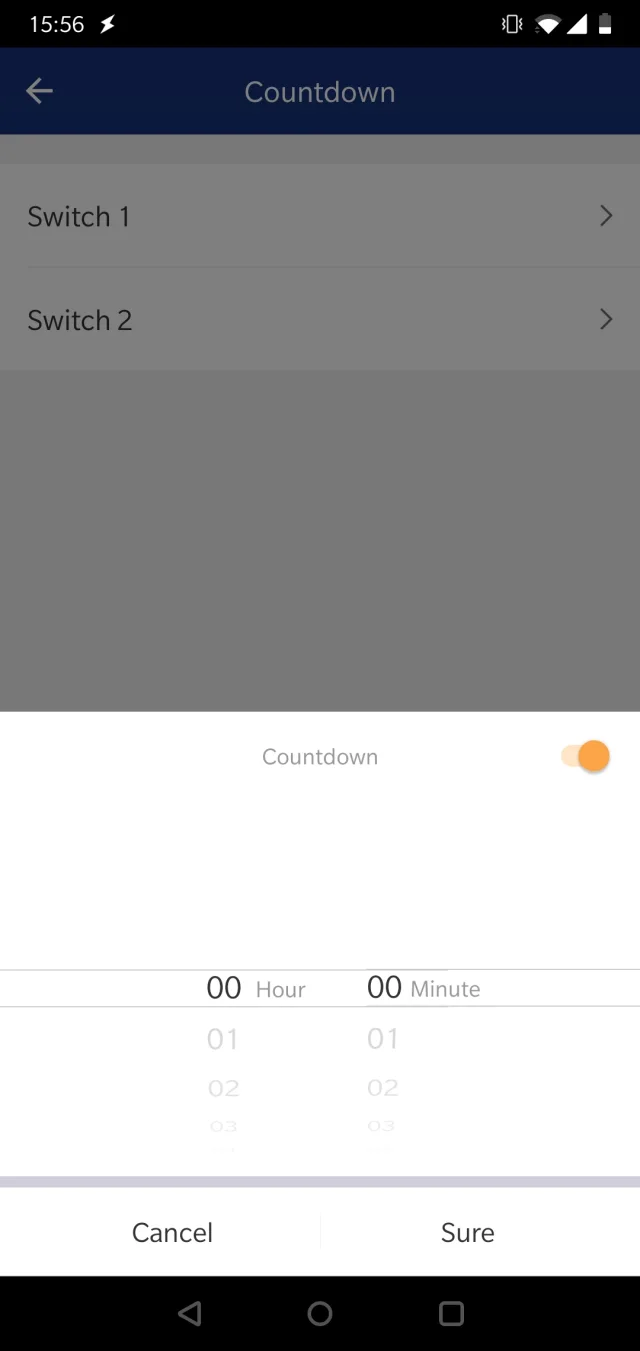 Schermata Tuya Smart di configurazione conto alla rovescia