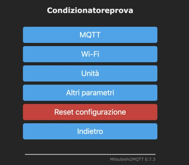Pagina configurazione condizionatore Mitsubishi