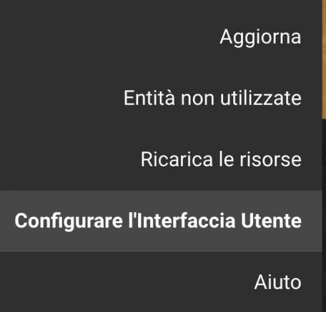 Menu per configurazione dell'interfaccia utente