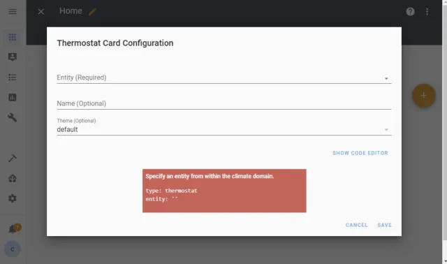 Configurazione CARD Termostato Home Assistant