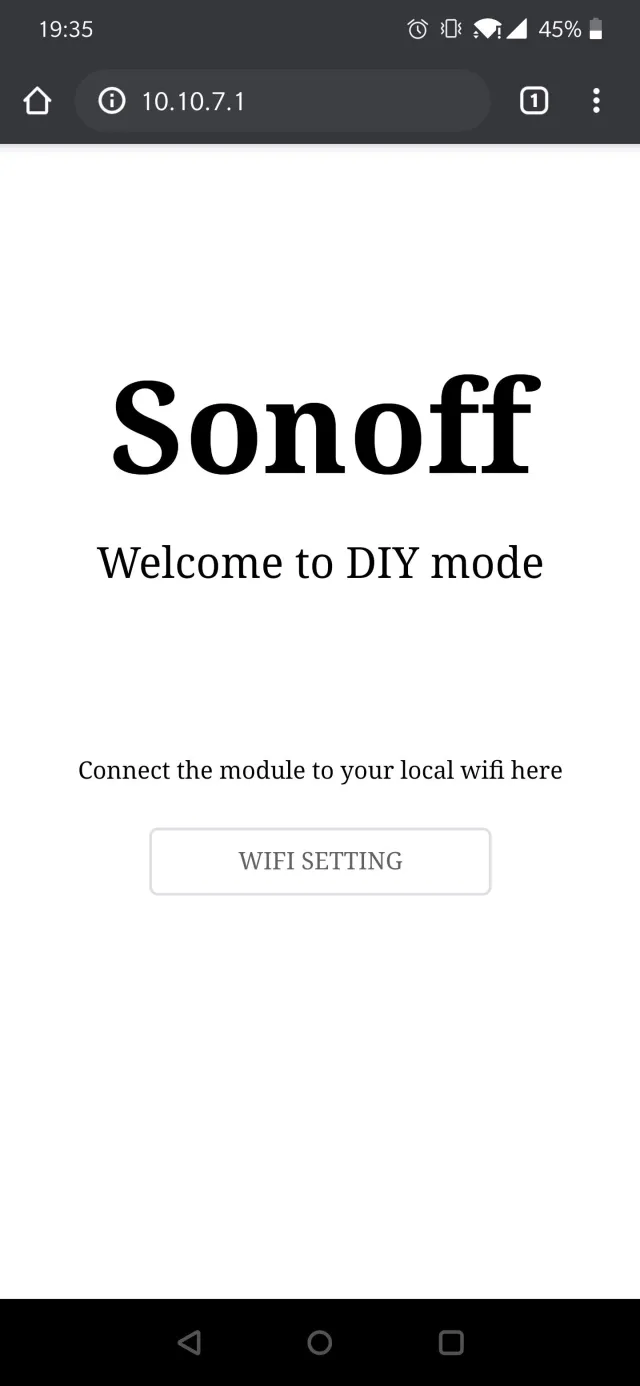 schermata principale sonoff in modalità DIY