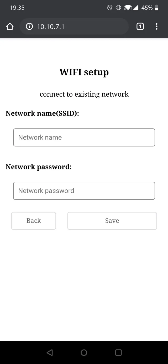 schermata secondaria sonoff in modalità DIY