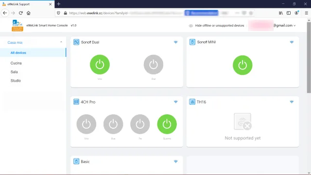 Schermata di esempio eWeLink WEB