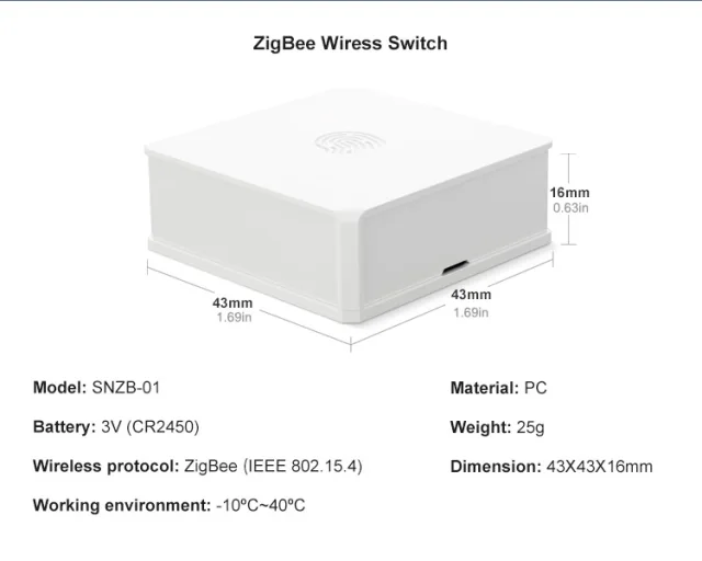Dimensioni e specifiche SONOFF SNZB-01