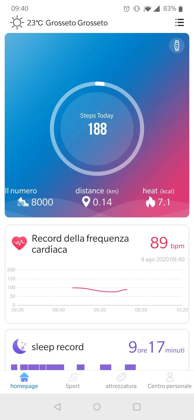 schermata principale applicazione