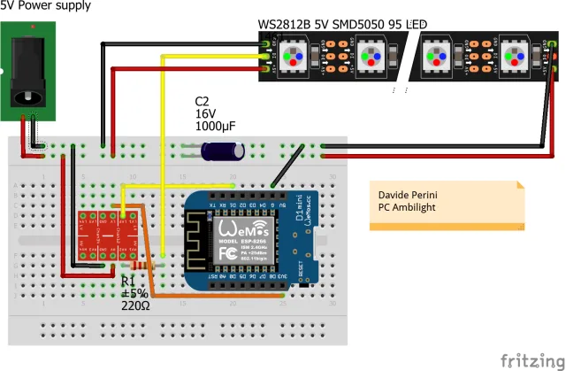 Schema di collegamento D1 mini a stripled