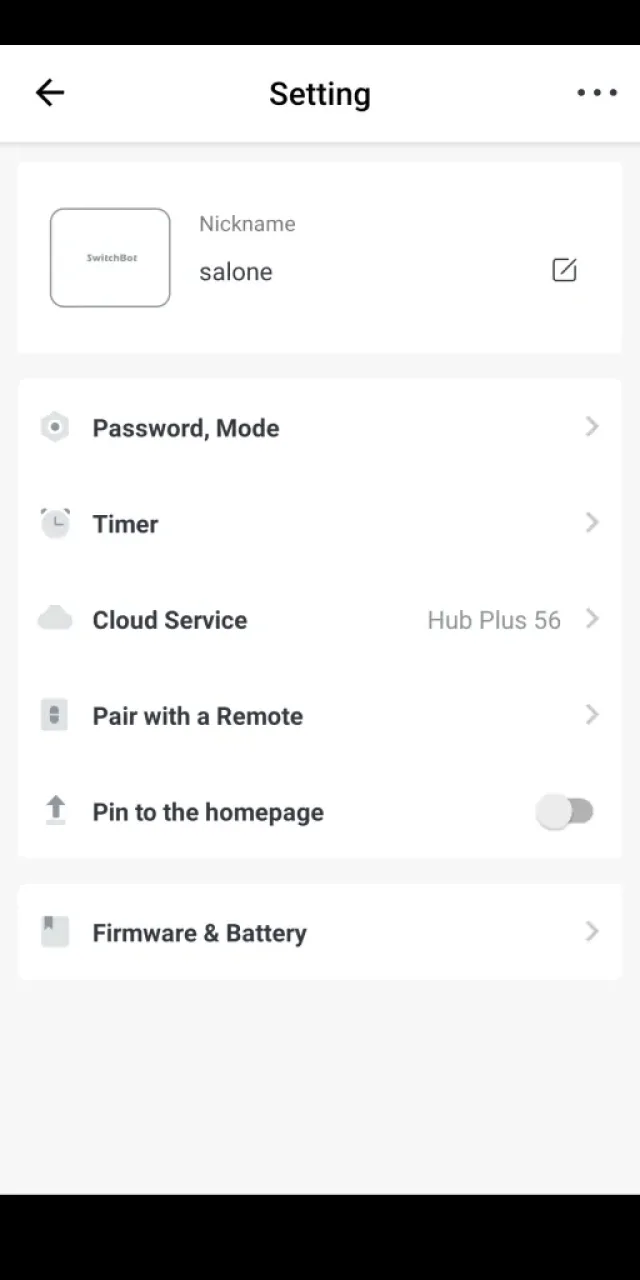 Schermata app switchbot